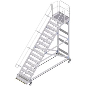 ZARGES Plattformtreppe Ergo Stop 45° 16 Stufen, 1000 mm breit, Höhe 3,65 m