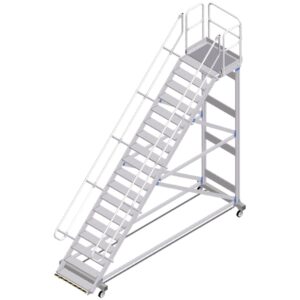 ZARGES Plattformtreppe Ergo Stop 45° 18 Stufen, 1000 mm breit, Höhe 4,08 m