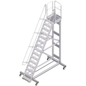 ZARGES Plattformtreppe Ergo Stop 60° 14 Stufen, 600 mm breit, Höhe 3,75 m