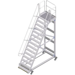 ZARGES Plattformtreppe Ergo Stop 60° 14 Stufen, 1000 mm breit, Höhe 3,75 m