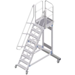 ZARGES Plattformtreppe fahrbar 60° 9 Stufen, 600 mm breit, Höhe 2,25 m
