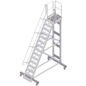 ZARGES Plattformtreppe fahrbar 60° 14 Stufen, 600 mm breit, Höhe 3,75 m