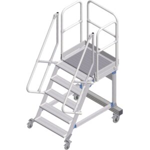 ZARGES Plattformtreppe fahrbar 60° 5 Stufen, 600 mm breit, Höhe 1,25 m