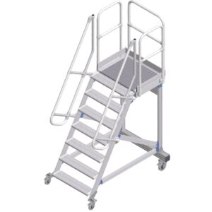 ZARGES Plattformtreppe fahrbar 60° 7 Stufen, 600 mm breit, Höhe 1,75 m