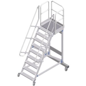 ZARGES Plattformtreppe fahrbar 60° 9 Stufen, 600 mm breit, Höhe 2,25 m
