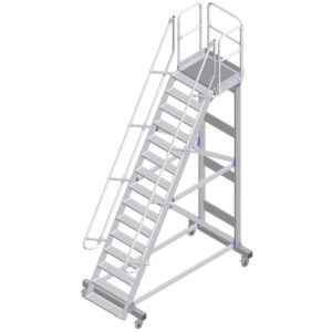 ZARGES Plattformtreppe fahrbar 60° 14 Stufen, 600 mm breit, Höhe 3,75 m