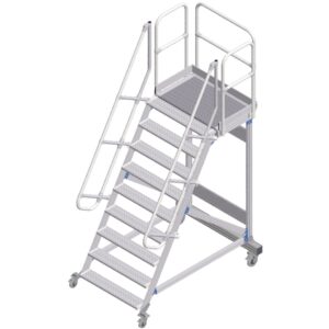 ZARGES Plattformtreppe fahrbar 60° 9 Stufen, 600 mm breit, Höhe 2,25 m