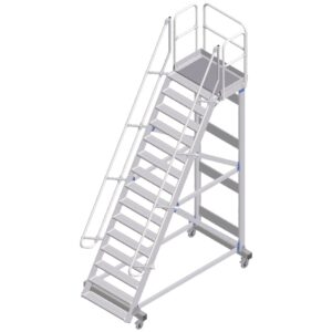ZARGES Plattformtreppe fahrbar 60° 14 Stufen, 600 mm breit, Höhe 3,75 m