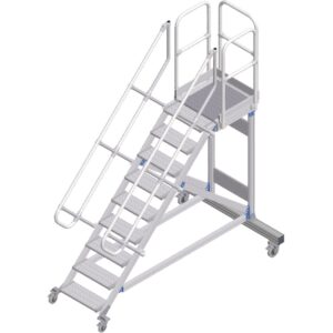 ZARGES Plattformtreppe fahrbar 45° 9 Stufen, 600 mm breit, Höhe 1,93 m