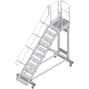 ZARGES Plattformtreppe fahrbar 45° 11 Stufen, 600 mm breit, Höhe 2,36 m