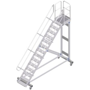 ZARGES Plattformtreppe fahrbar 45° 14 Stufen, 600 mm breit, Höhe 3,22 m