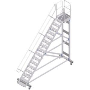 ZARGES Plattformtreppe fahrbar 45° 16 Stufen, 600 mm breit, Höhe 3,65 m