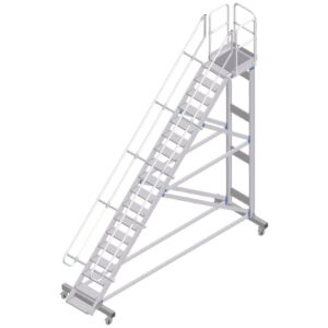 ZARGES Plattformtreppe fahrbar 45° 18 Stufen, 600 mm breit, Höhe 4,08 m