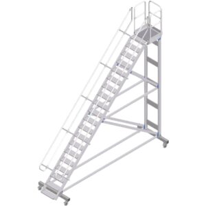 Das richtige Gewächshaus - problemlos und komfortabel 8 ZARGES Plattformtreppe fahrbar 45° 20 Stufen, 600 mm breit, Höhe 4,51 m