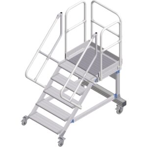 ZARGES Plattformtreppe fahrbar 45° 5 Stufen, 600 mm breit, Höhe 1,07 m