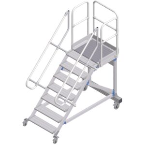 ZARGES Plattformtreppe fahrbar 45° 7 Stufen, 600 mm breit, Höhe 1,50 m