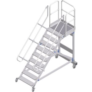ZARGES Plattformtreppe fahrbar 45° 9 Stufen, 600 mm breit, Höhe 1,93 m