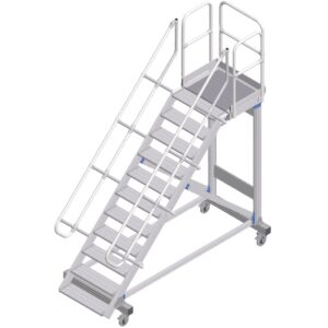 ZARGES Plattformtreppe fahrbar 45° 11 Stufen, 600 mm breit, Höhe 2,36 m