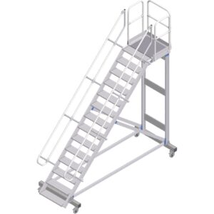 ZARGES Plattformtreppe fahrbar 45° 14 Stufen, 600 mm breit, Höhe 3,22 m