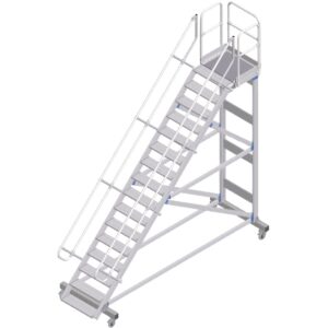 ZARGES Plattformtreppe fahrbar 45° 16 Stufen, 600 mm breit, Höhe 3,65 m