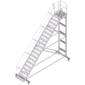ZARGES Plattformtreppe fahrbar 45° 20 Stufen, 600 mm breit, Höhe 4,51 m