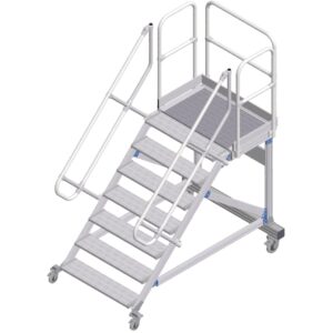 ZARGES Plattformtreppe fahrbar 45° 7 Stufen, 600 mm breit, Höhe 1,50 m
