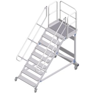 ZARGES Plattformtreppe fahrbar 45° 9 Stufen, 1000 mm breit, Höhe 1,93 m