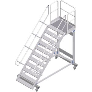ZARGES Plattformtreppe fahrbar 45° 11 Stufen, 600 mm breit, Höhe 2,36 m