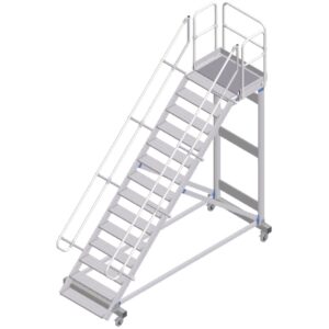 ZARGES Plattformtreppe fahrbar 45° 14 Stufen, 600 mm breit, Höhe 3,22 m