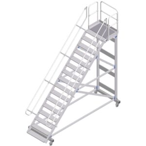 ZARGES Plattformtreppe fahrbar 45° 16 Stufen, 600 mm breit, Höhe 3,65 m