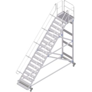 ZARGES Plattformtreppe fahrbar 45° 18 Stufen, 600 mm breit, Höhe 4,08 m
