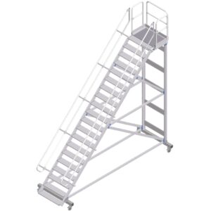 ZARGES Plattformtreppe fahrbar 45° 20 Stufen, 600 mm breit, Höhe 4,51 m