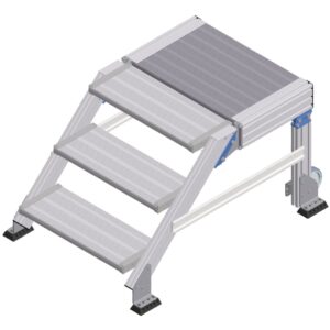 ZARGES Treppenpodest fahrbar 45° 3 Stufen, 600 mm breit, Höhe 0,60 m