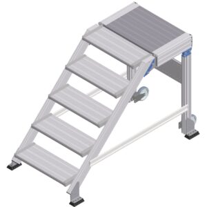 ZARGES Treppenpodest fahrbar 45° 5 Stufen, 600 mm breit, Höhe 0,99 m