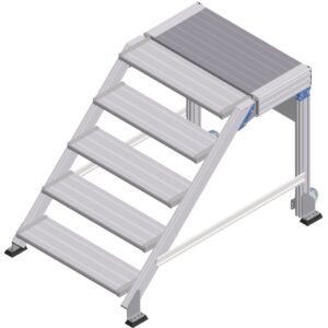 ZARGES Treppenpodest fahrbar 45° 5 Stufen, 800 mm breit, Höhe 0,99 m