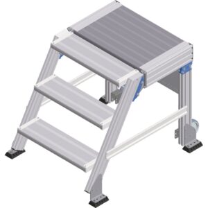 ZARGES Treppenpodest fahrbar 60° 3 Stufen, 600 mm breit, Höhe 0,75 m