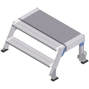 ZARGES Treppenpodest fahrbar 60° 2 Stufen, 1000 mm breit, Höhe 0,50 m