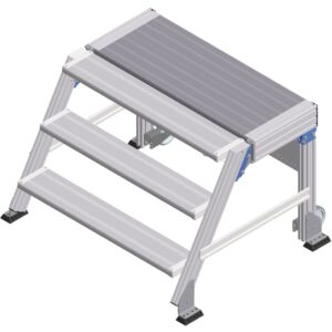 ZARGES Treppenpodest fahrbar 60° 3 Stufen, 1000 mm breit, Höhe 0,75 m